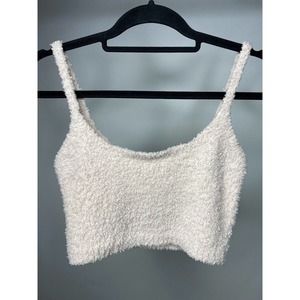 Skims Cozy Knit Cropped Tank Spaghetti Strap Cream Women's L/XL Soft Stretch